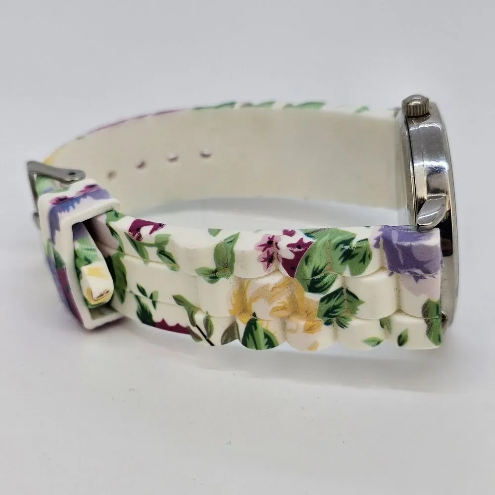Women's 40MM Watch Gray Dial Case Flowers Plastic Band Straps New Battery‎